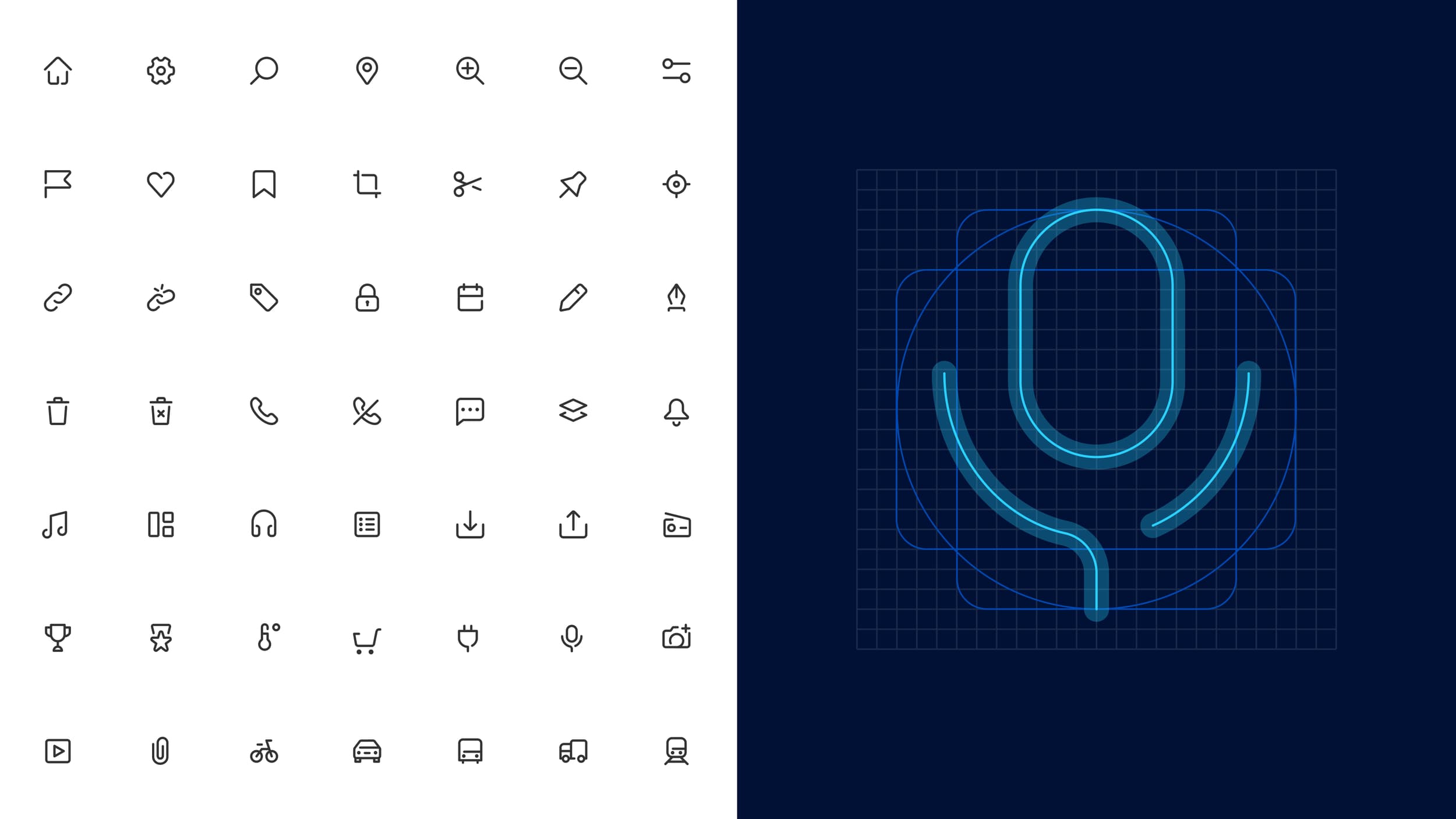 Nokia icon library grid alongside a microphone icon construction grid