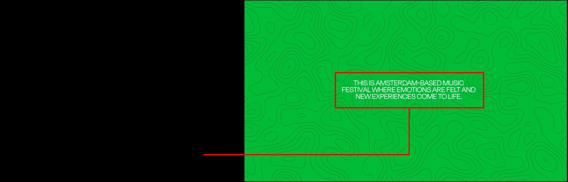 Annotated landing page explaining the background noise transition to festival music