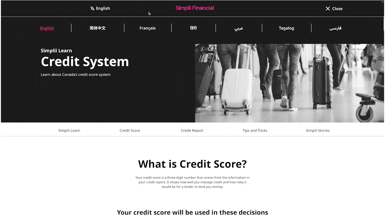 Credit system prototype demonstrating language selection and Arabic content