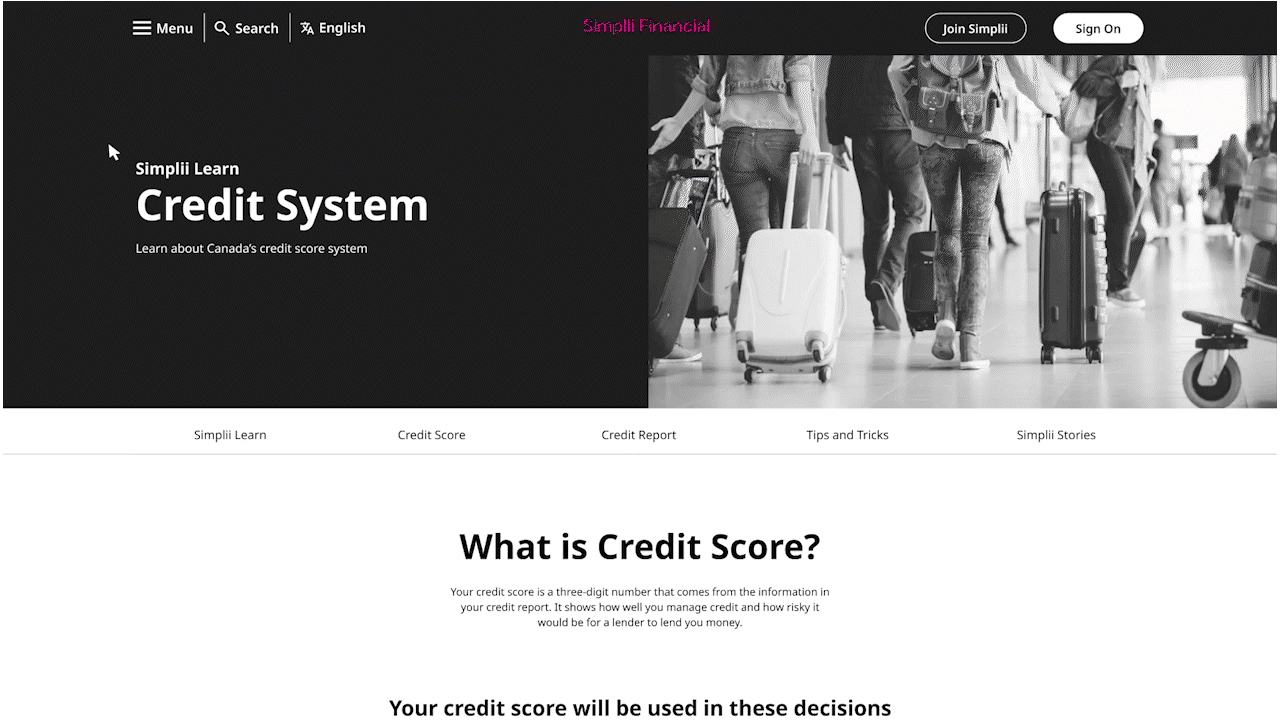 Credit score prototype demonstrating expandable explanations of the five score components